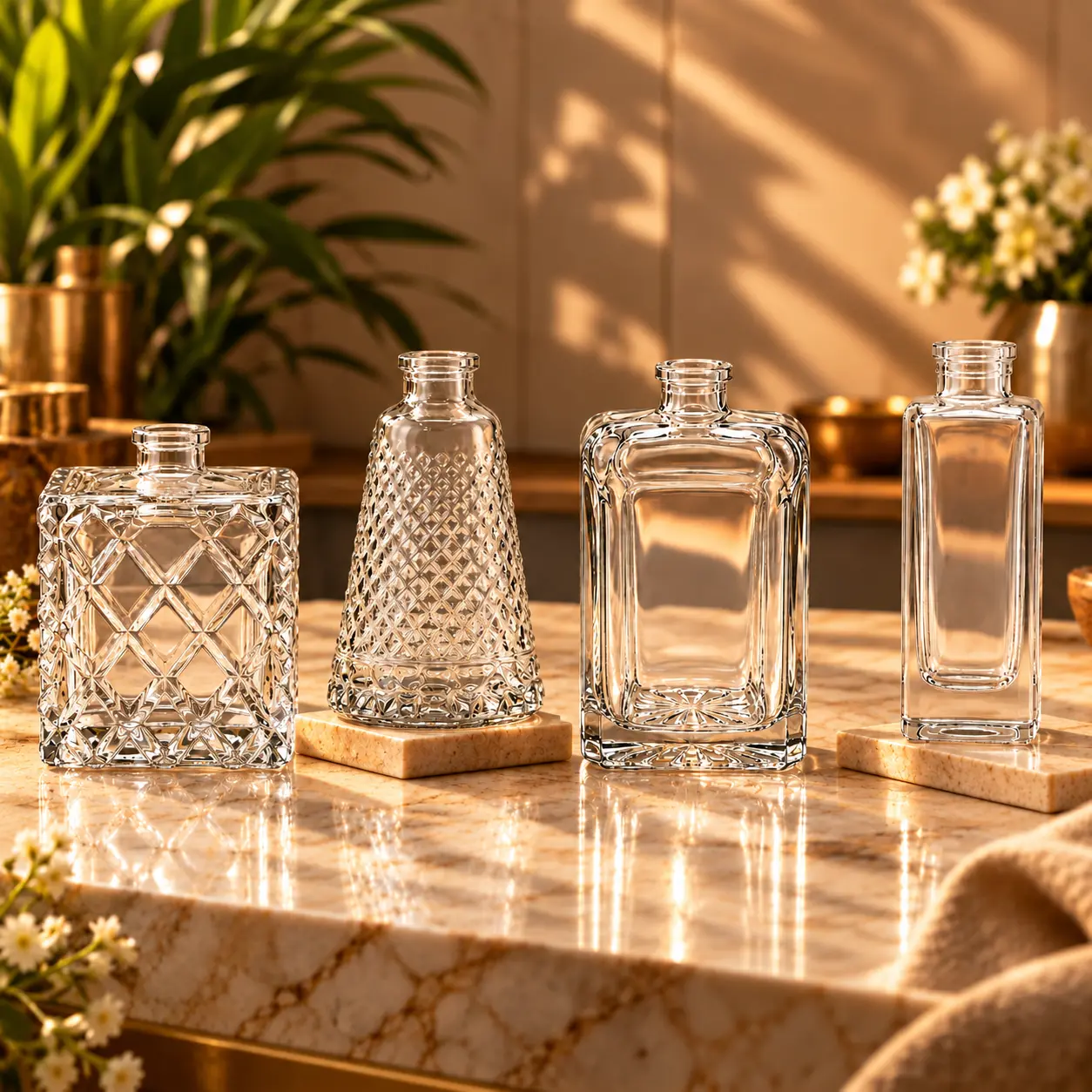 Cosmetic glass packaging including perfume bottles and nail polish glass bottles supplied by VRAEVA GLASS